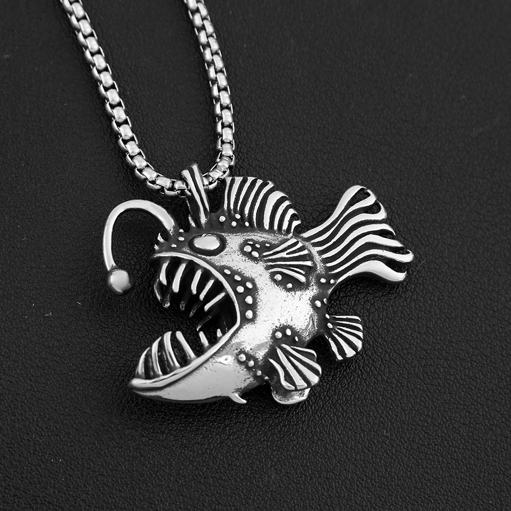 Collar gótico con colgante de pez linterna de acero inoxidable 316L, estilo punk, hip hop, para motociclistas callejeros, joyería para hombre, regalos, cadena al por mayor