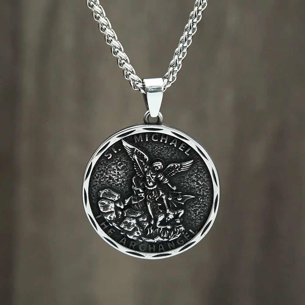 Collar con colgante de arcángel San Miguel Guardián de acero inoxidable vintage para hombre, joyería de moda, cadenas creativas, regalos al por mayor