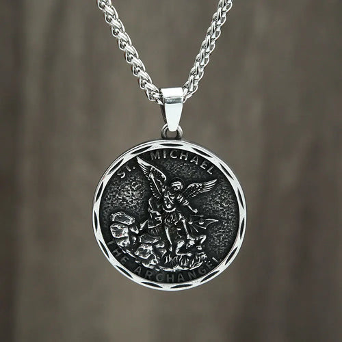 Collar con colgante de arcángel San Miguel Guardián de acero inoxidable vintage para hombre, joyería de moda, cadenas creativas, regalos al por mayor