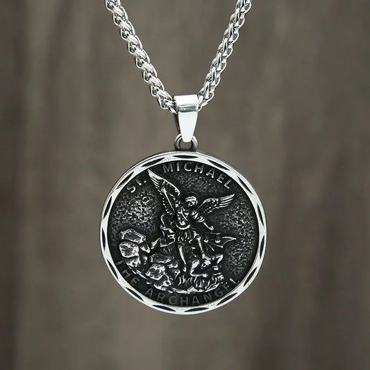 Vintage Herren-Halsketten mit Anhänger aus Edelstahl, Symbol des Erzengels Michael – Modeschmuck, kreative Ketten, Geschenkideen, Großhandel