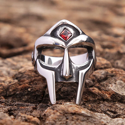 Warrior Mask Ring (316L) – Red Stone