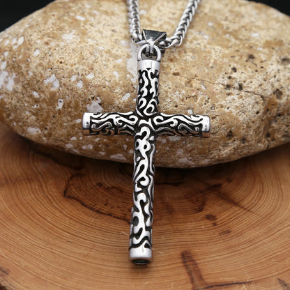 Engraved Cross Pendant Necklace (316L)