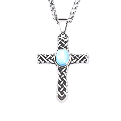 Knot Cross Pendant (316L) – Blue Stone