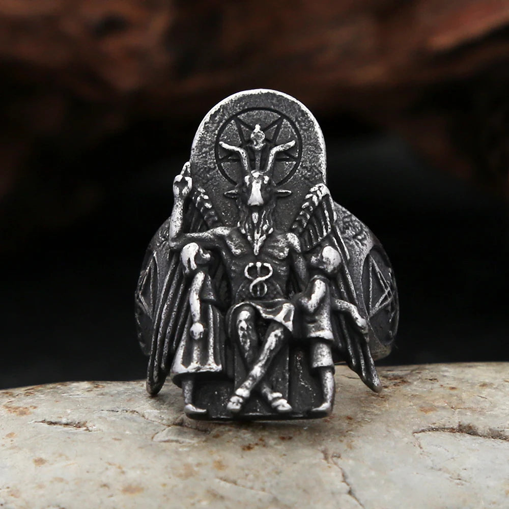 Vintage Gothic Lucifer Satanic Siegelringe für Herren, modischer Punk-Edelstahl-Anubis-Ring, heidnischer Schmuck, Geschenkidee, Dropshipping