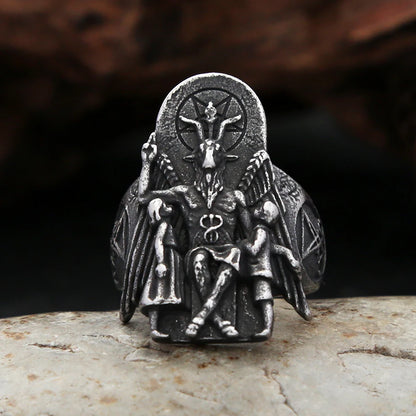Vintage Gothic Lucifer Satanic Siegelringe für Herren, modischer Punk-Edelstahl-Anubis-Ring, heidnischer Schmuck, Geschenkidee, Dropshipping