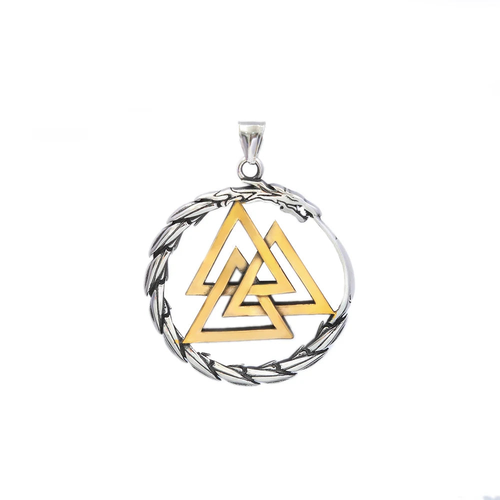 Modischer Vintage-Wikinger-Drachenanhänger im Punk-Stil aus 316L Edelstahl, Wikinger-Valknut-Halskette für Herren, Domineering Jewelry Großhandel