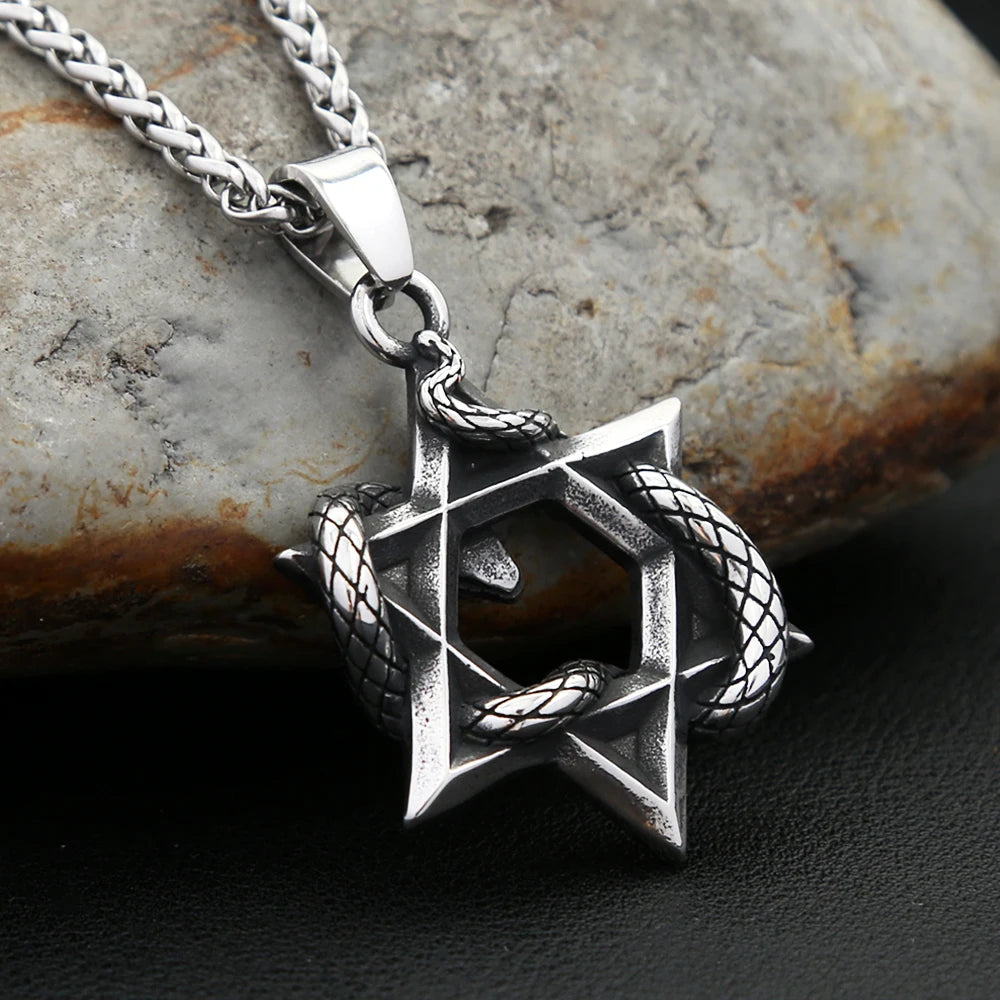 Star of David & Snake Pendant Necklace (316L)
