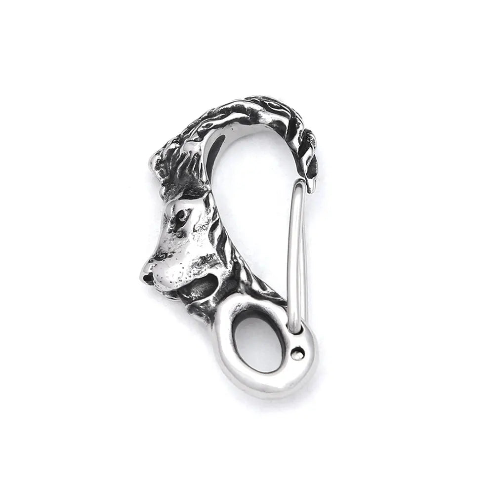 Vintage-Schlüsselanhänger aus Edelstahl mit Löwenkopf, kreativer Punk-Stil, Tierschädel-Garnelen-Schnalle, Karabinerhaken, Schmuckaccessoires
