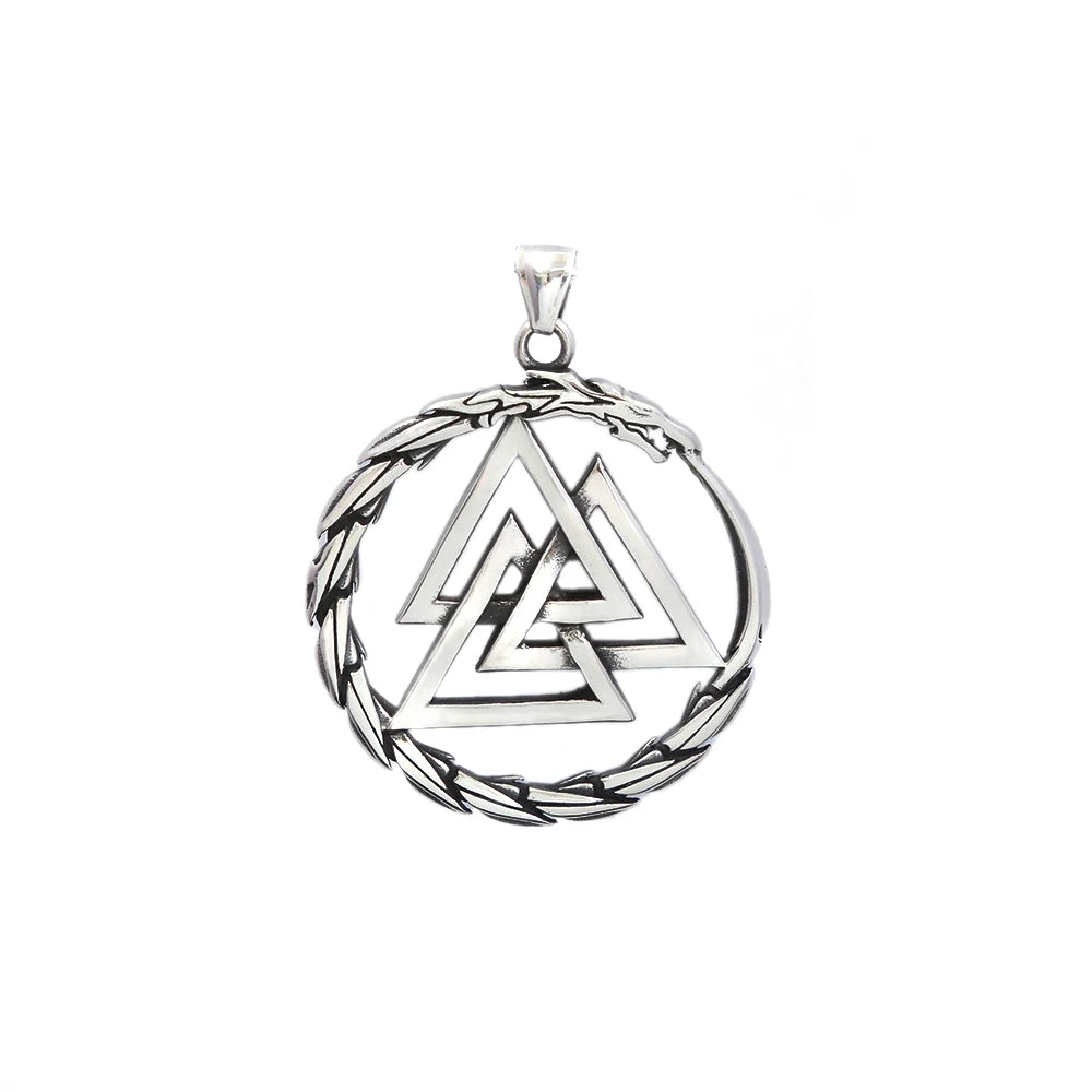 Modischer Vintage-Wikinger-Drachenanhänger im Punk-Stil aus 316L Edelstahl, Wikinger-Valknut-Halskette für Herren, Domineering Jewelry Großhandel
