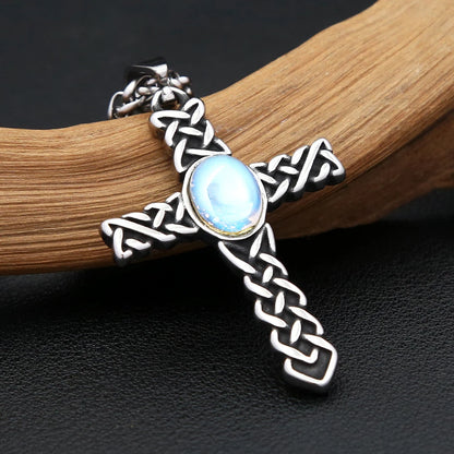 Knot Cross Pendant (316L) – Blue Stone