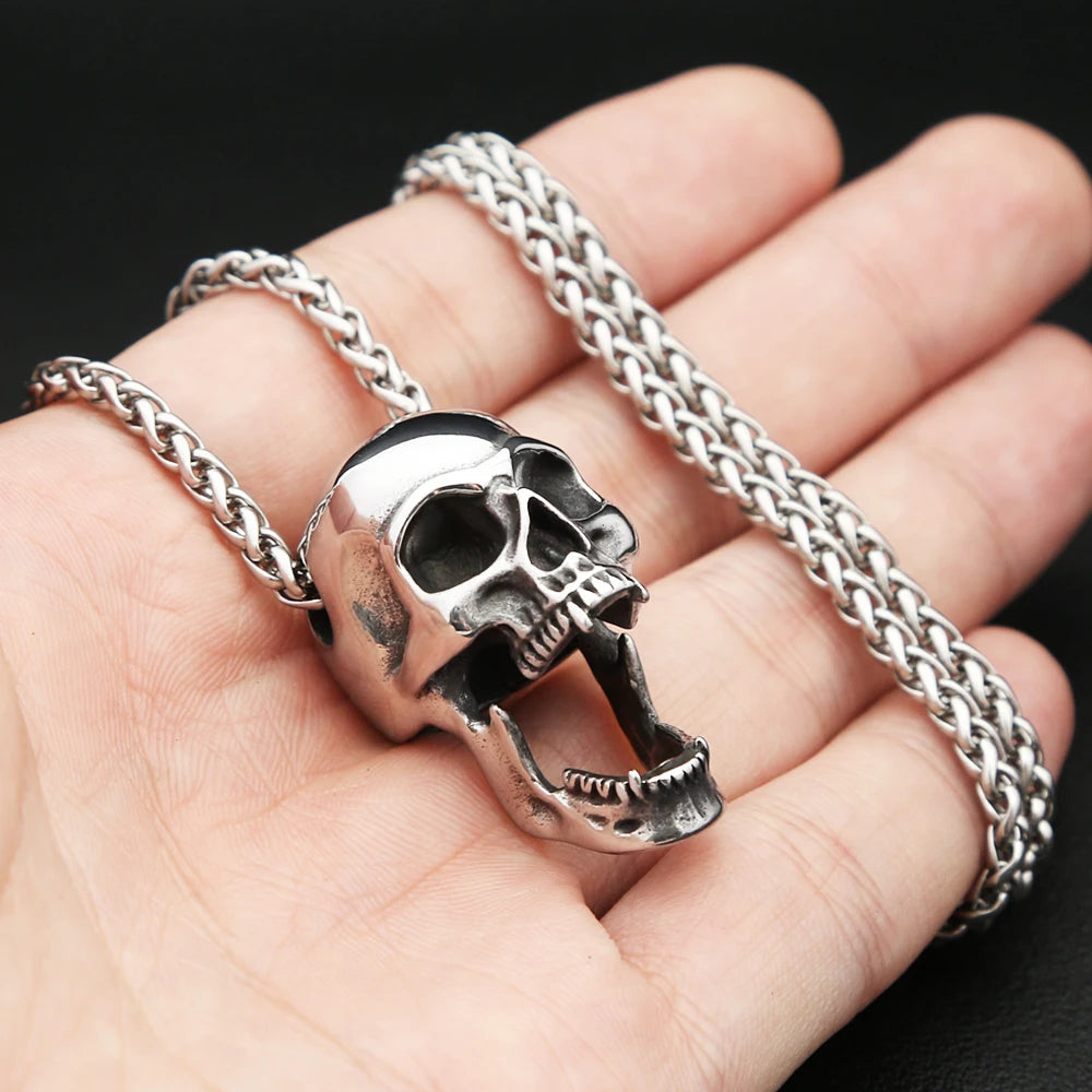 Gothic Polished Skull Pendant Necklace (316L)