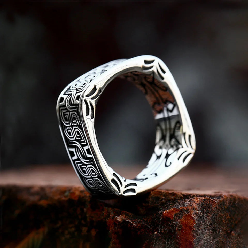 Viking Rune Floral Ring (316L)
