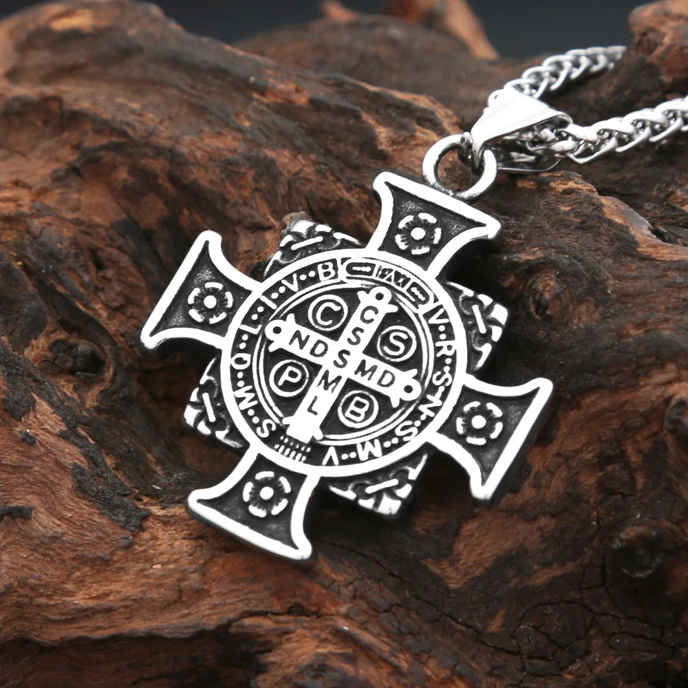 Vintage Saint Benedict Cross Pendant Necklace (316L)