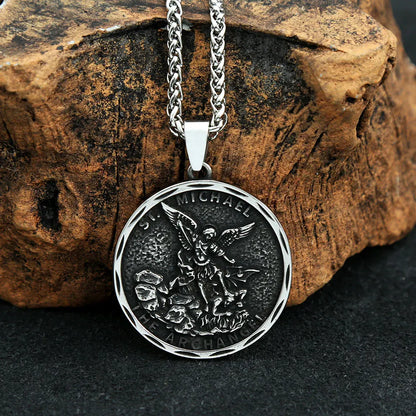 Collar con colgante de arcángel San Miguel Guardián de acero inoxidable vintage para hombre, joyería de moda, cadenas creativas, regalos al por mayor