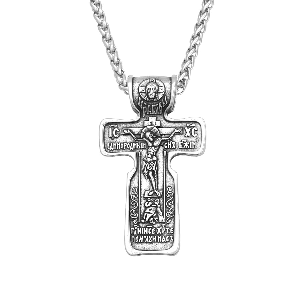 Vintage Jesus-Kreuz-Anhänger-Halsketten für Herren, Edelstahl 316L, religiöse Halskette, modisches Amulett, Punk-Schmuck, Geschenkidee