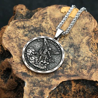Collar con colgante de arcángel San Miguel Guardián de acero inoxidable vintage para hombre, joyería de moda, cadenas creativas, regalos al por mayor