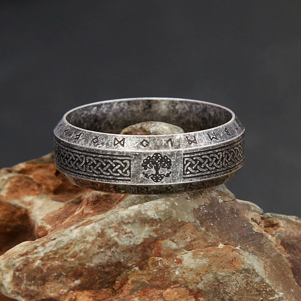 Nordic Tree of Life Rune Ring (316L)