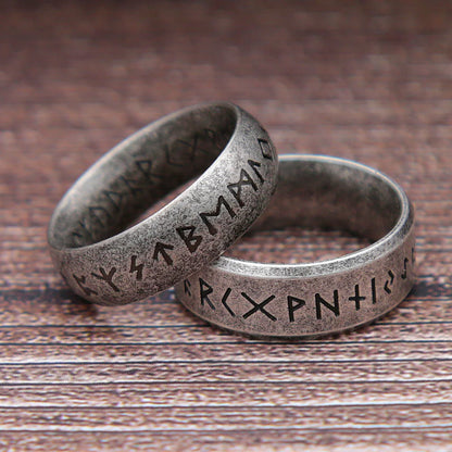 Anillo de runas vikingas retro de moda para hombres y mujeres, acero inoxidable 316L, anillos con letras de Odín, amuleto simple para parejas, joyería, regalos al por mayor