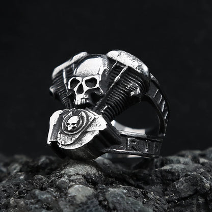 Steampunk Engine Skull Ring (316L)