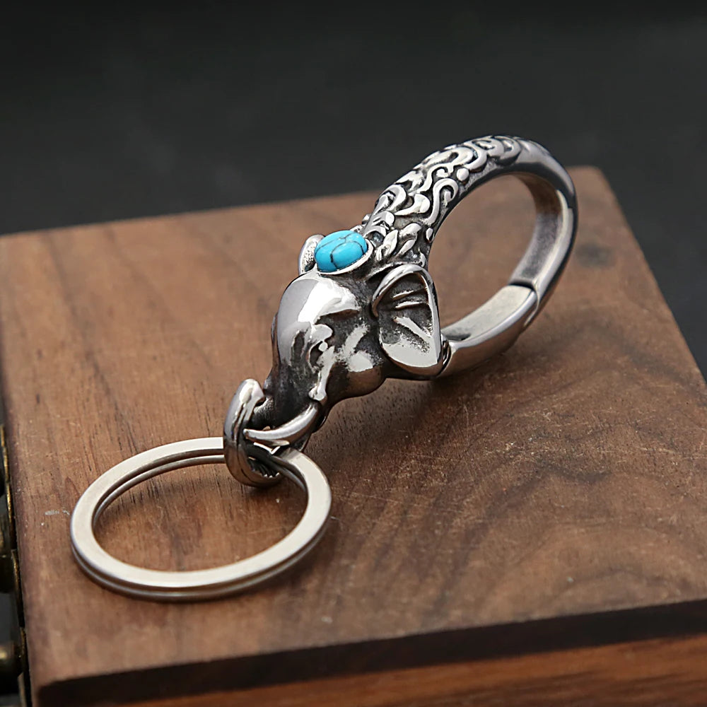 Vintage Punk Schlüsselanhänger aus 316L Edelstahl mit Elefantenmotiv für Damen und Herren – Modischer Biker-Tier-Schlüsselanhänger, Schmuckgeschenk-Accessoire