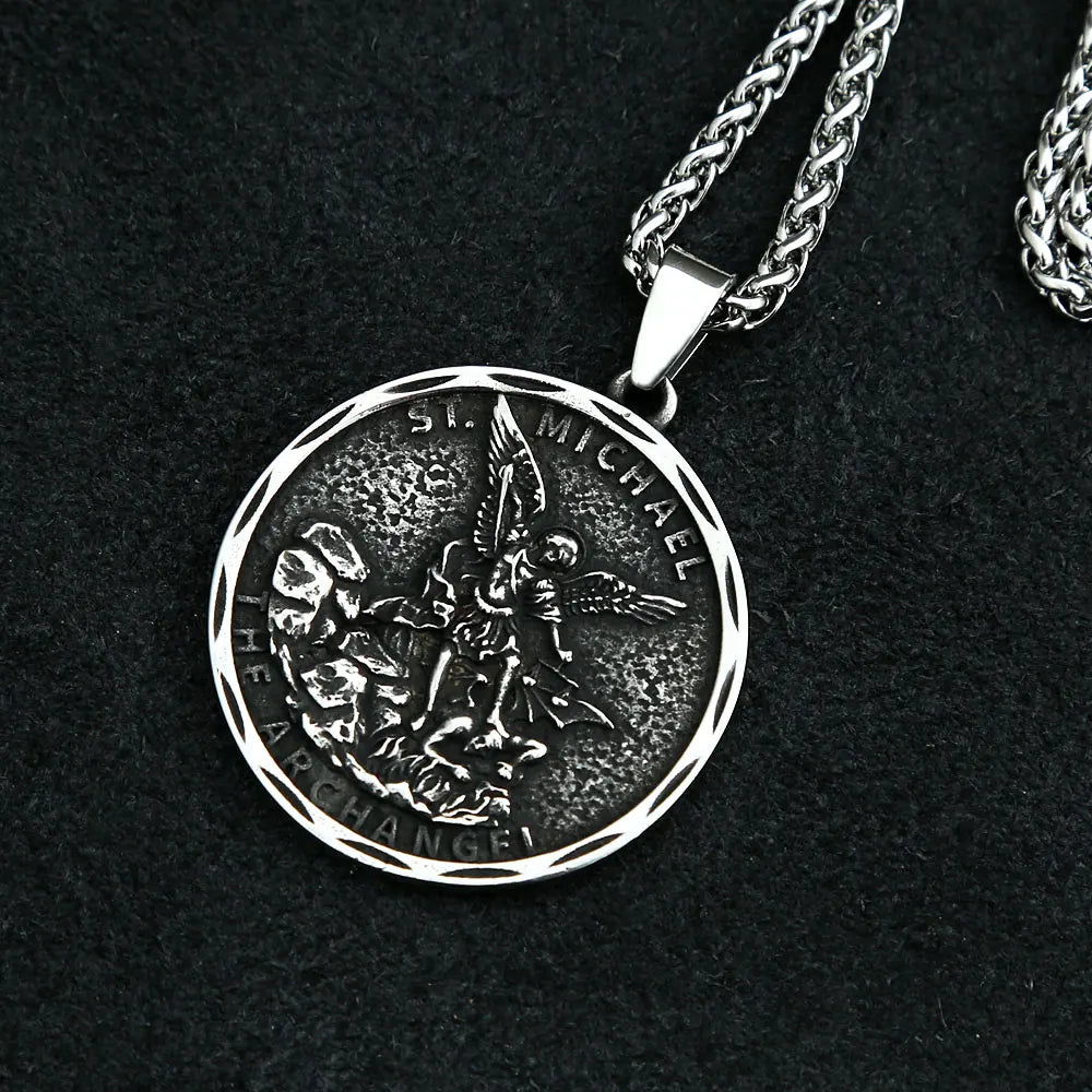 Collar con colgante de arcángel San Miguel Guardián de acero inoxidable vintage para hombre, joyería de moda, cadenas creativas, regalos al por mayor