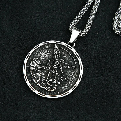 Collar con colgante de arcángel San Miguel Guardián de acero inoxidable vintage para hombre, joyería de moda, cadenas creativas, regalos al por mayor